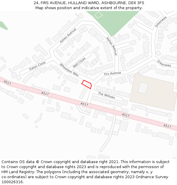 24, FIRS AVENUE, HULLAND WARD, ASHBOURNE, DE6 3FS: Location map and indicative extent of plot