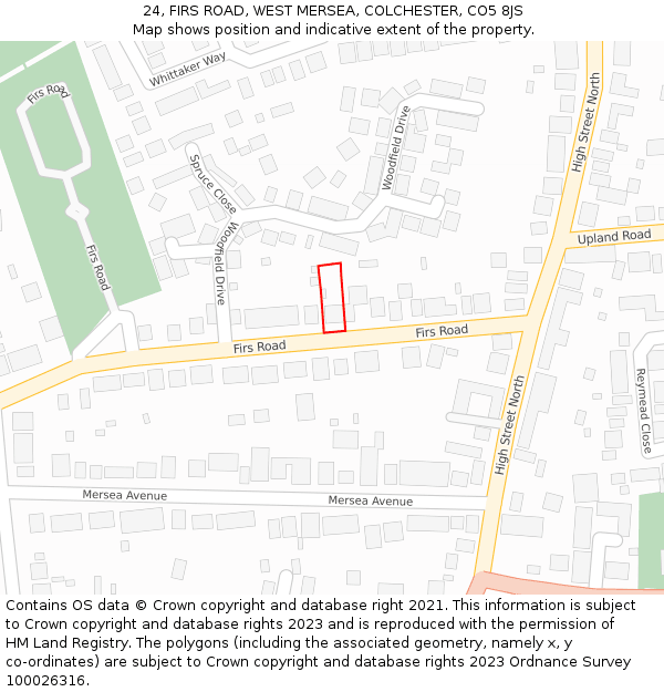 24, FIRS ROAD, WEST MERSEA, COLCHESTER, CO5 8JS: Location map and indicative extent of plot