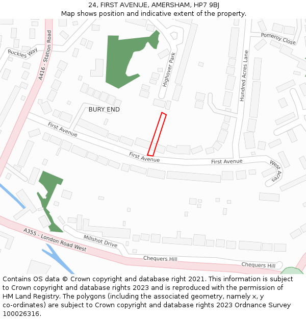 24, FIRST AVENUE, AMERSHAM, HP7 9BJ: Location map and indicative extent of plot