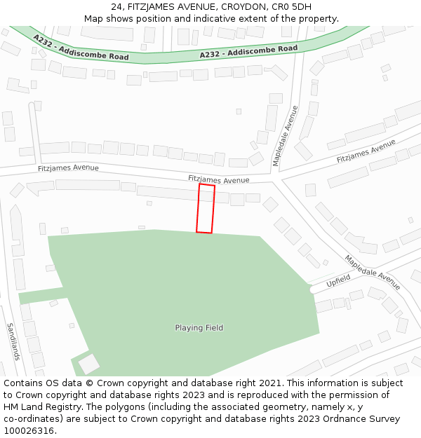 24, FITZJAMES AVENUE, CROYDON, CR0 5DH: Location map and indicative extent of plot