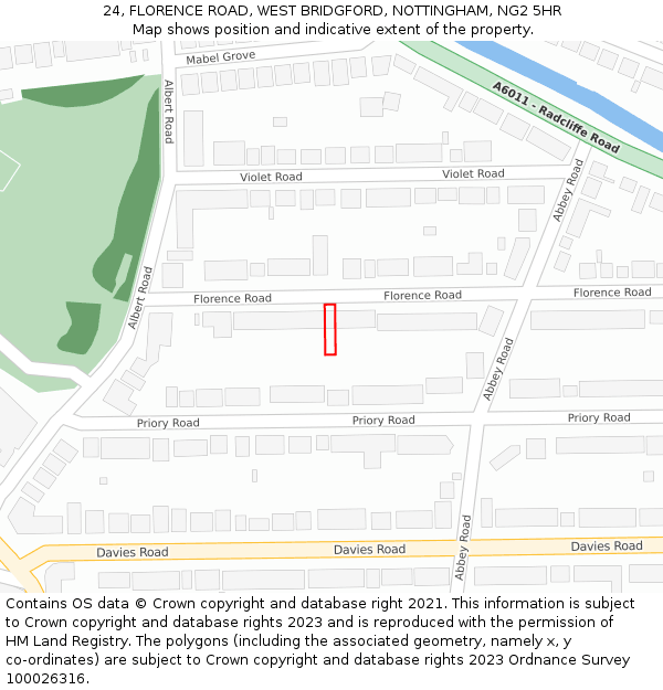 24, FLORENCE ROAD, WEST BRIDGFORD, NOTTINGHAM, NG2 5HR: Location map and indicative extent of plot