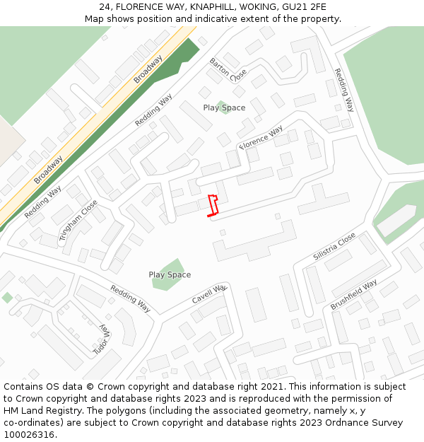 24, FLORENCE WAY, KNAPHILL, WOKING, GU21 2FE: Location map and indicative extent of plot