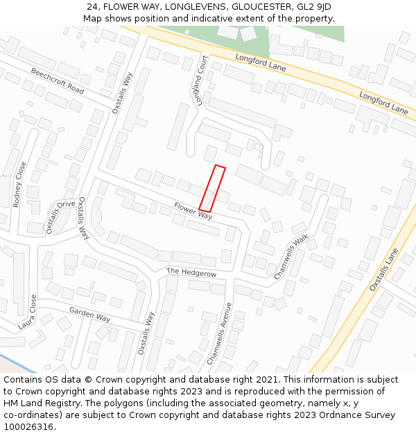 24, FLOWER WAY, LONGLEVENS, GLOUCESTER, GL2 9JD: Location map and indicative extent of plot
