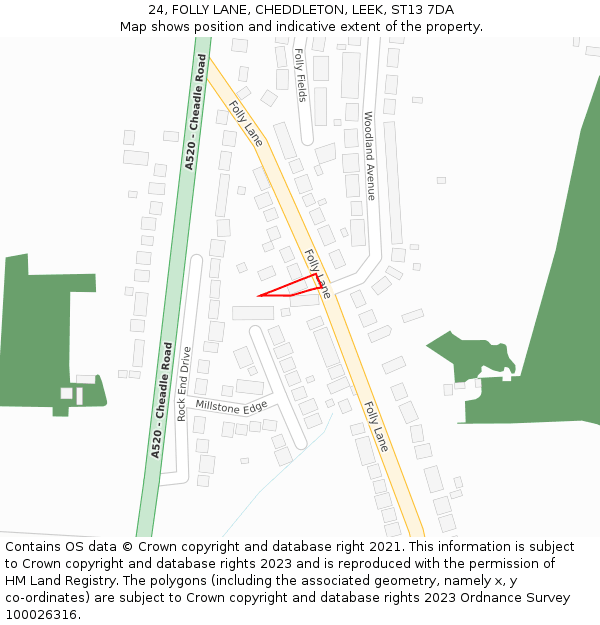 24, FOLLY LANE, CHEDDLETON, LEEK, ST13 7DA: Location map and indicative extent of plot