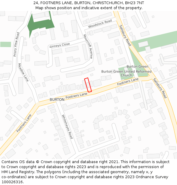 24, FOOTNERS LANE, BURTON, CHRISTCHURCH, BH23 7NT: Location map and indicative extent of plot