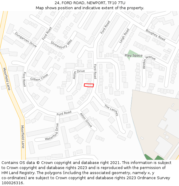 24, FORD ROAD, NEWPORT, TF10 7TU: Location map and indicative extent of plot