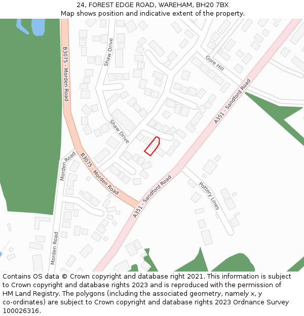 24, FOREST EDGE ROAD, WAREHAM, BH20 7BX: Location map and indicative extent of plot