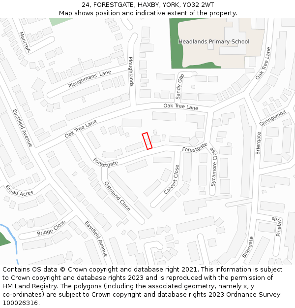 24, FORESTGATE, HAXBY, YORK, YO32 2WT: Location map and indicative extent of plot