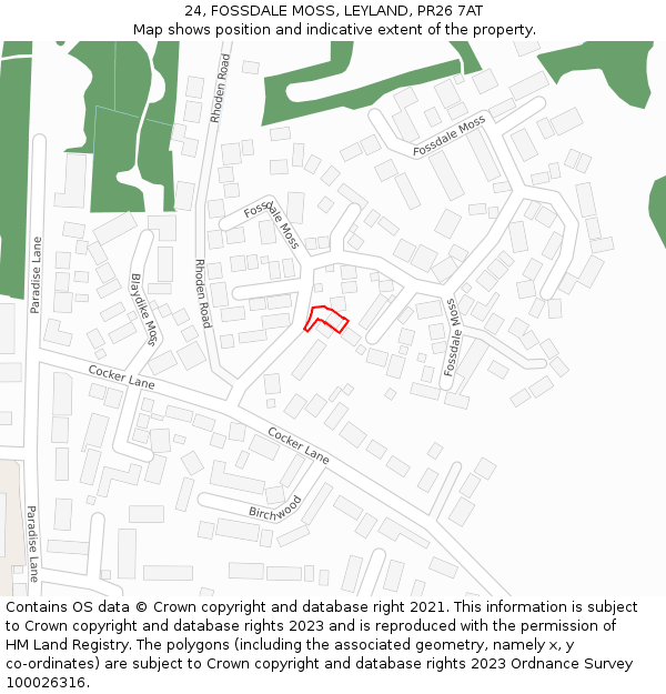 24, FOSSDALE MOSS, LEYLAND, PR26 7AT: Location map and indicative extent of plot