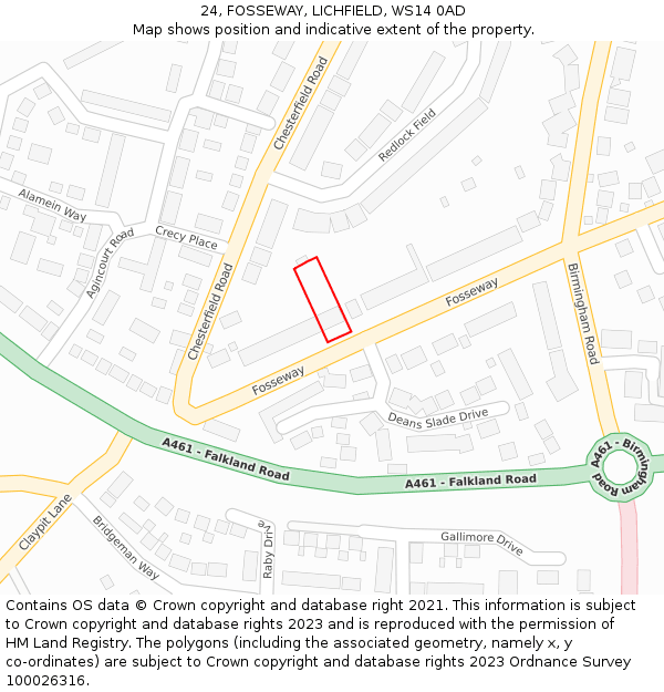 24, FOSSEWAY, LICHFIELD, WS14 0AD: Location map and indicative extent of plot