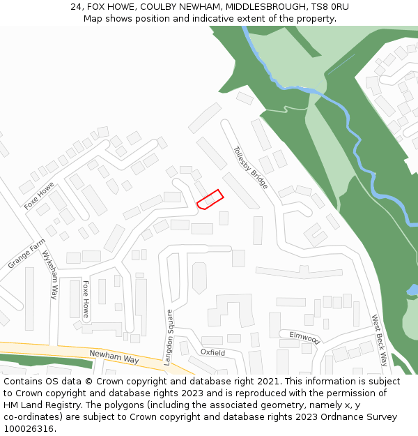 24, FOX HOWE, COULBY NEWHAM, MIDDLESBROUGH, TS8 0RU: Location map and indicative extent of plot