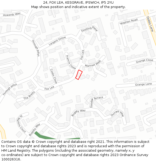 24, FOX LEA, KESGRAVE, IPSWICH, IP5 2YU: Location map and indicative extent of plot