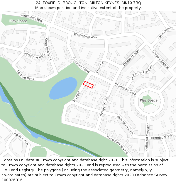 24, FOXFIELD, BROUGHTON, MILTON KEYNES, MK10 7BQ: Location map and indicative extent of plot