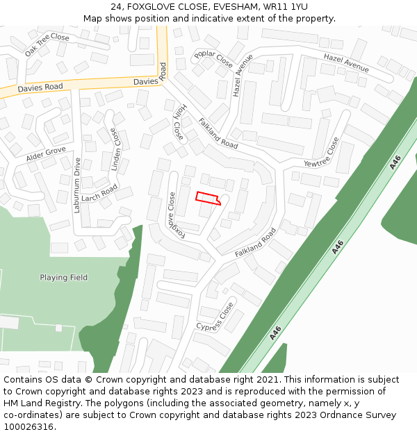 24, FOXGLOVE CLOSE, EVESHAM, WR11 1YU: Location map and indicative extent of plot