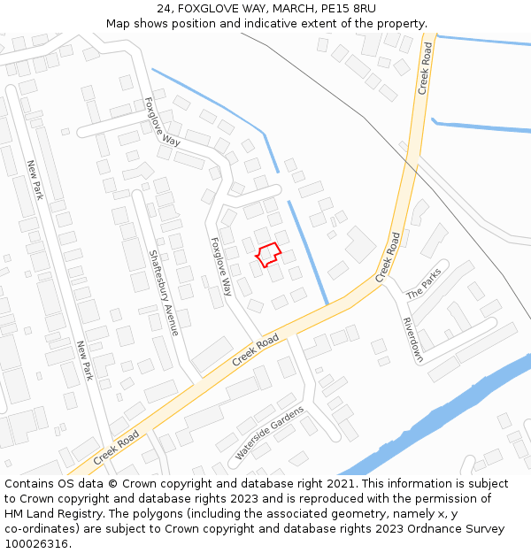 24, FOXGLOVE WAY, MARCH, PE15 8RU: Location map and indicative extent of plot