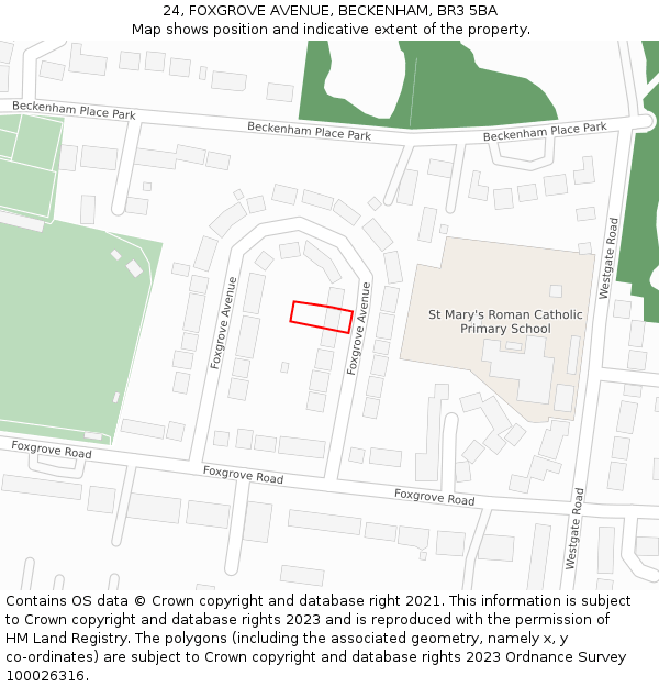 24, FOXGROVE AVENUE, BECKENHAM, BR3 5BA: Location map and indicative extent of plot