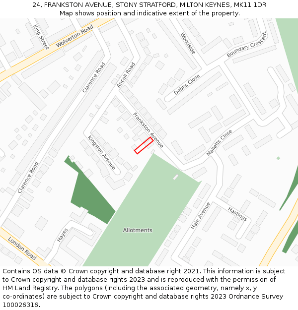 24, FRANKSTON AVENUE, STONY STRATFORD, MILTON KEYNES, MK11 1DR: Location map and indicative extent of plot