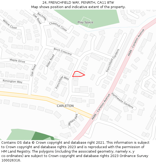 24, FRENCHFIELD WAY, PENRITH, CA11 8TW: Location map and indicative extent of plot