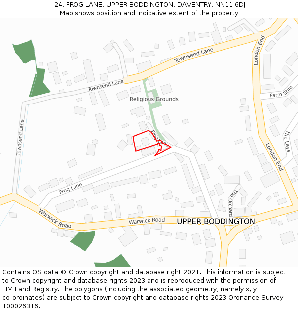 24, FROG LANE, UPPER BODDINGTON, DAVENTRY, NN11 6DJ: Location map and indicative extent of plot