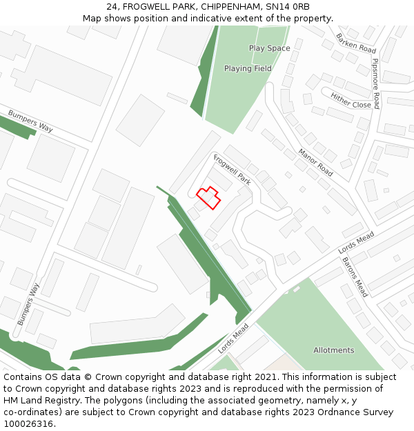 24, FROGWELL PARK, CHIPPENHAM, SN14 0RB: Location map and indicative extent of plot