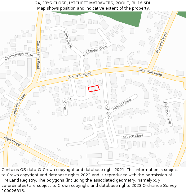 24, FRYS CLOSE, LYTCHETT MATRAVERS, POOLE, BH16 6DL: Location map and indicative extent of plot