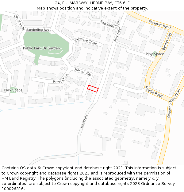 24, FULMAR WAY, HERNE BAY, CT6 6LF: Location map and indicative extent of plot