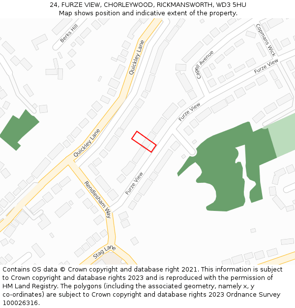 24, FURZE VIEW, CHORLEYWOOD, RICKMANSWORTH, WD3 5HU: Location map and indicative extent of plot