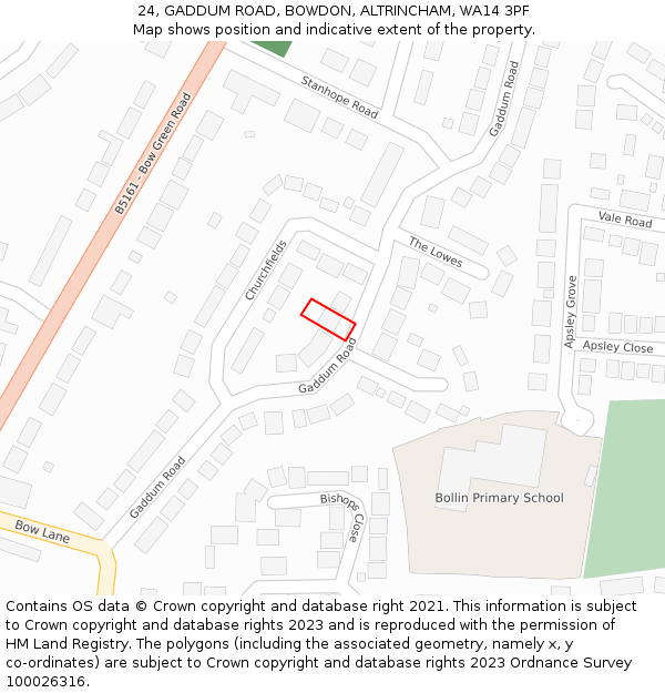 24, GADDUM ROAD, BOWDON, ALTRINCHAM, WA14 3PF: Location map and indicative extent of plot