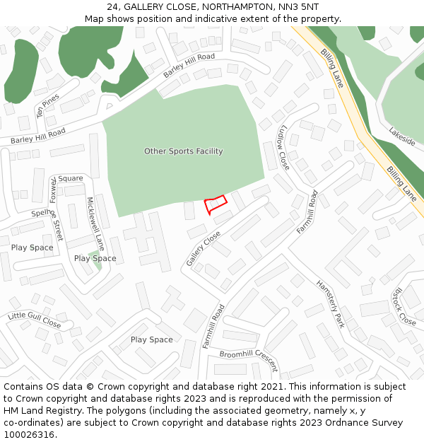 24, GALLERY CLOSE, NORTHAMPTON, NN3 5NT: Location map and indicative extent of plot