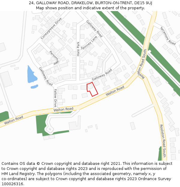 24, GALLOWAY ROAD, DRAKELOW, BURTON-ON-TRENT, DE15 9UJ: Location map and indicative extent of plot