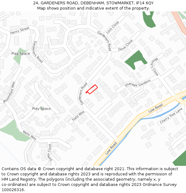 24, GARDENERS ROAD, DEBENHAM, STOWMARKET, IP14 6QY: Location map and indicative extent of plot