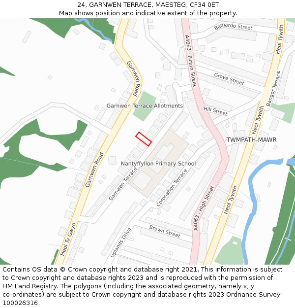 24, GARNWEN TERRACE, MAESTEG, CF34 0ET: Location map and indicative extent of plot