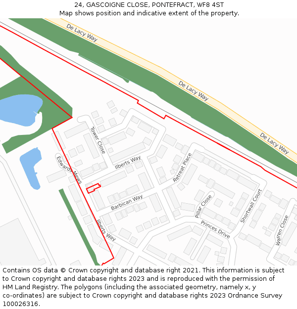 24, GASCOIGNE CLOSE, PONTEFRACT, WF8 4ST: Location map and indicative extent of plot