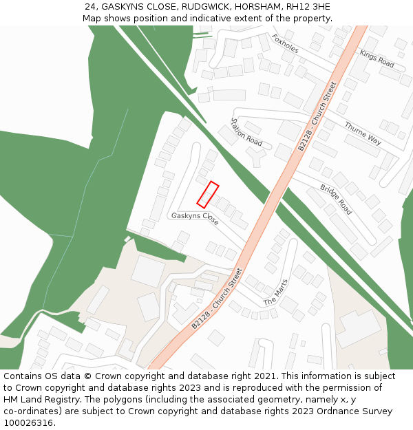 24, GASKYNS CLOSE, RUDGWICK, HORSHAM, RH12 3HE: Location map and indicative extent of plot