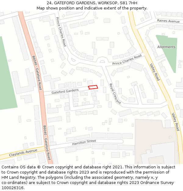 24, GATEFORD GARDENS, WORKSOP, S81 7HH: Location map and indicative extent of plot