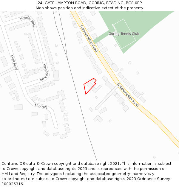 24, GATEHAMPTON ROAD, GORING, READING, RG8 0EP: Location map and indicative extent of plot