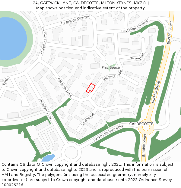 24, GATEWICK LANE, CALDECOTTE, MILTON KEYNES, MK7 8LJ: Location map and indicative extent of plot