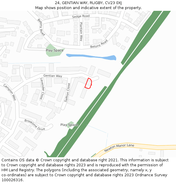 24, GENTIAN WAY, RUGBY, CV23 0XJ: Location map and indicative extent of plot