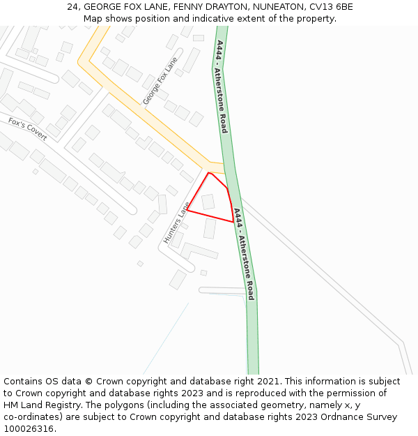 24, GEORGE FOX LANE, FENNY DRAYTON, NUNEATON, CV13 6BE: Location map and indicative extent of plot