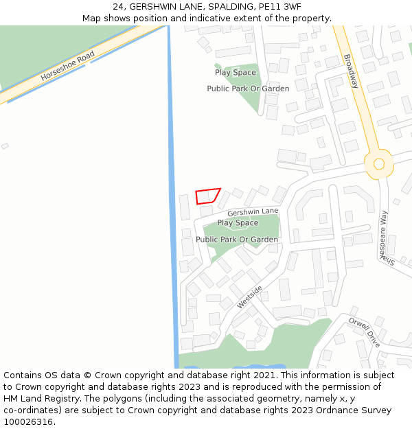 24, GERSHWIN LANE, SPALDING, PE11 3WF: Location map and indicative extent of plot