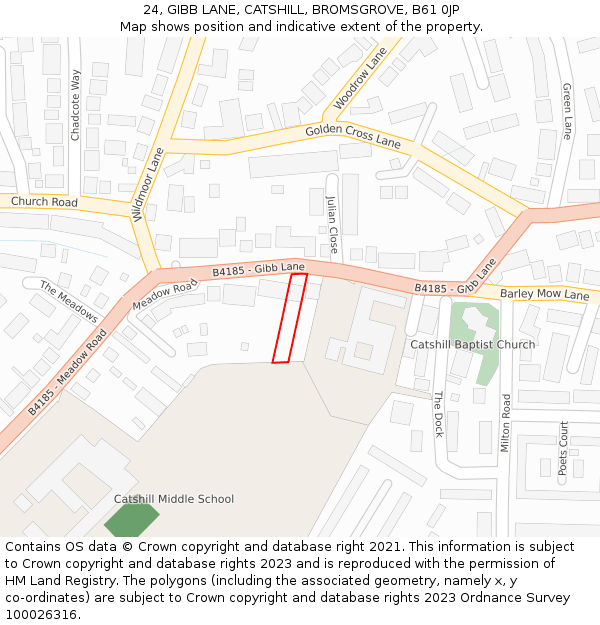 24, GIBB LANE, CATSHILL, BROMSGROVE, B61 0JP: Location map and indicative extent of plot