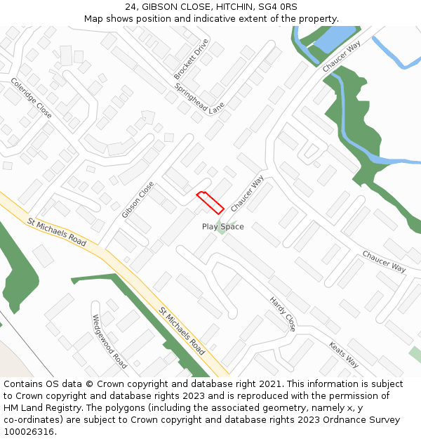 24, GIBSON CLOSE, HITCHIN, SG4 0RS: Location map and indicative extent of plot
