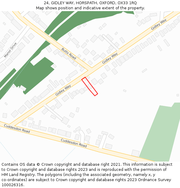 24, GIDLEY WAY, HORSPATH, OXFORD, OX33 1RQ: Location map and indicative extent of plot