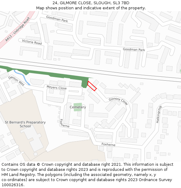 24, GILMORE CLOSE, SLOUGH, SL3 7BD: Location map and indicative extent of plot