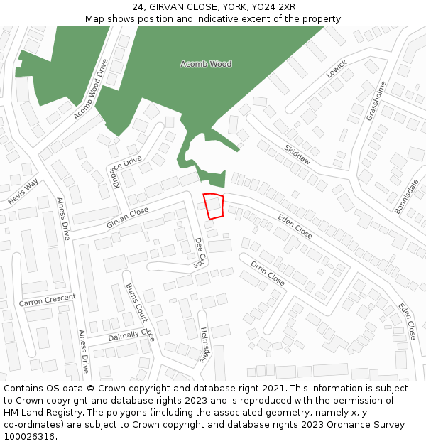 24, GIRVAN CLOSE, YORK, YO24 2XR: Location map and indicative extent of plot