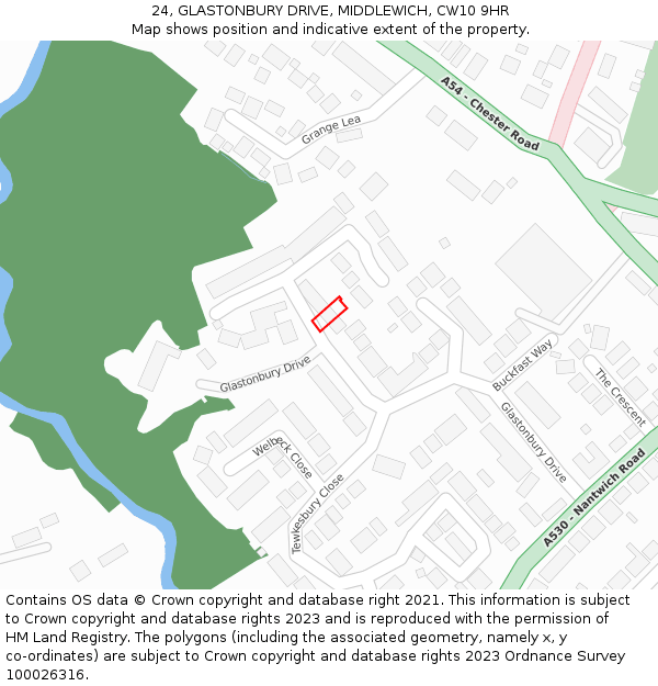 24, GLASTONBURY DRIVE, MIDDLEWICH, CW10 9HR: Location map and indicative extent of plot