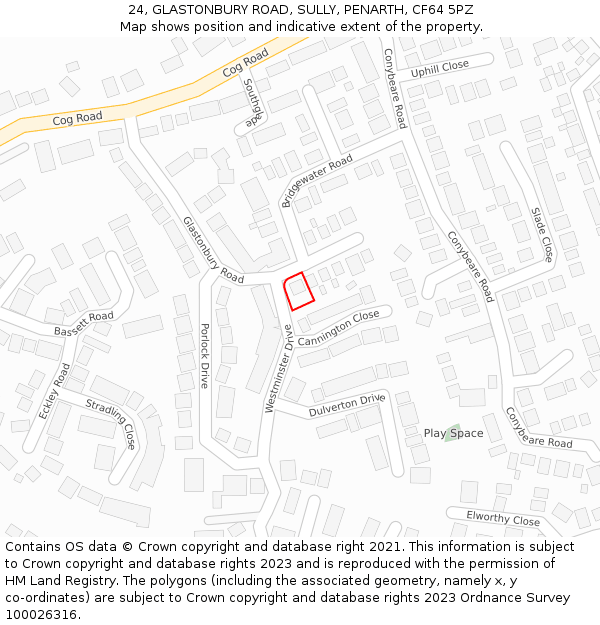 24, GLASTONBURY ROAD, SULLY, PENARTH, CF64 5PZ: Location map and indicative extent of plot