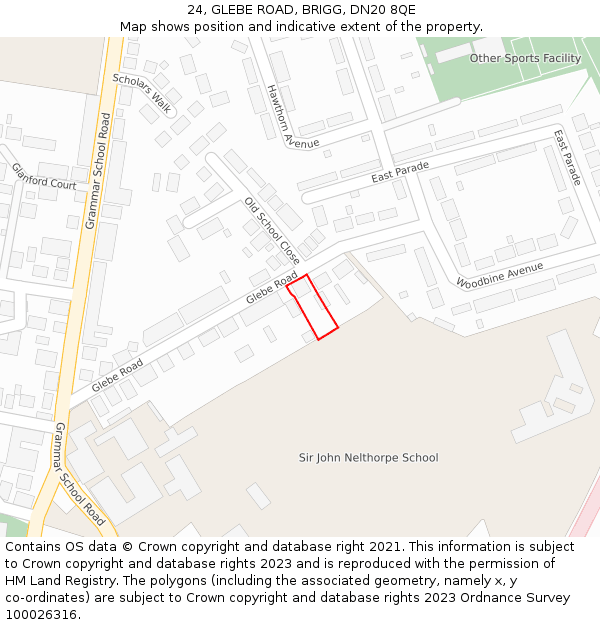 24, GLEBE ROAD, BRIGG, DN20 8QE: Location map and indicative extent of plot