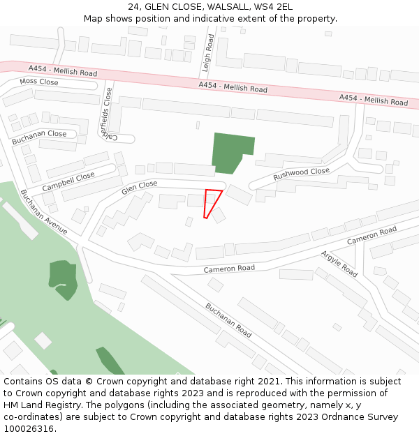 24, GLEN CLOSE, WALSALL, WS4 2EL: Location map and indicative extent of plot