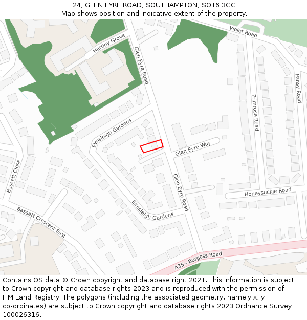 24, GLEN EYRE ROAD, SOUTHAMPTON, SO16 3GG: Location map and indicative extent of plot